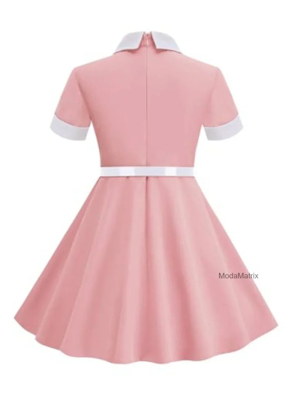 Girls 1950s Vintage Swing Dress with Belt Rockabilly Audrey Hepburn Style Short